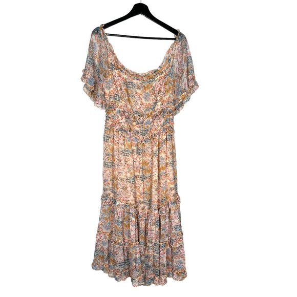 Love The Label Waterlilly Off Shoulder Tiered Chiffon Full Length Dress Medium - Picture 1 of 10